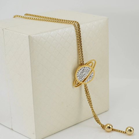Long Sweater Chain Necklace Planet Saturn Moon Star Pendant Zircon Rhinestone Tassel Gold Plated Titanium Steel Jewelry For Women