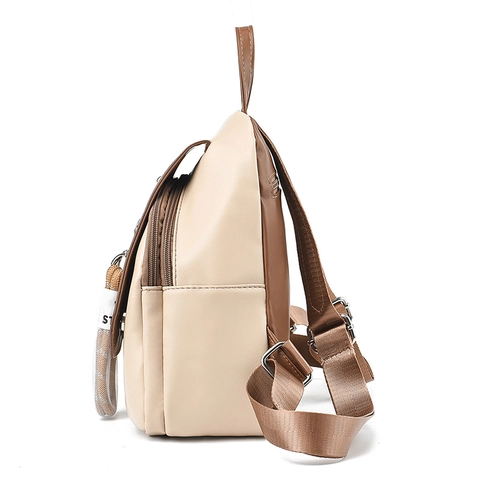 Women Fashion Backpack PU Leather Color Block Patchwork Travel School Bag Casual Mini With Cute Rabbit Charm Pendant