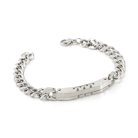 Bracciale Uomo Acciaio Inossidabile Stile Industriale Tendenza Piastra ID Rettangolare Catena Chiusura Moschettone