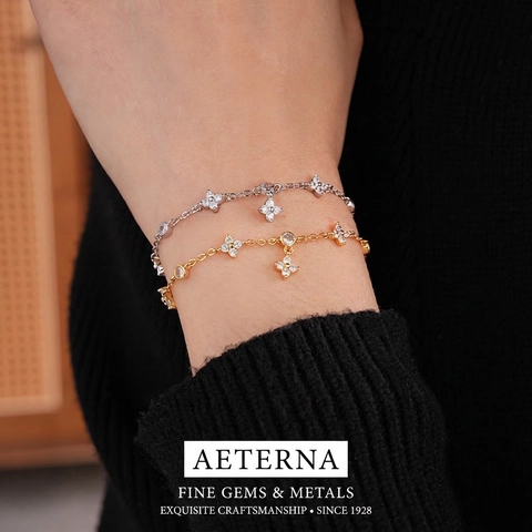 Dainty Flower Rhombic Zirconia Bracelet Copper Plated Adjustable Chain Jewelry For Women Elegant Commuting Style