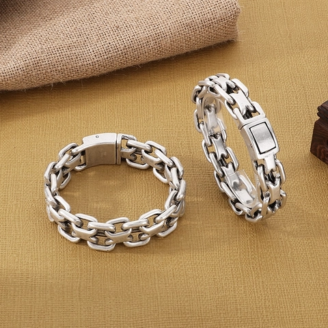 Men Heavy Chain Bracelet Stainless Steel Retro Industrial Vintage Style Punk Jewelry With Square Box Clasp