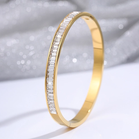 Lichte Luxe Titanium Staal Rij Strass Armring Voor Dames Sterrenhemel Ontwerp Roze Witte Steen Sieraden Mode Armband