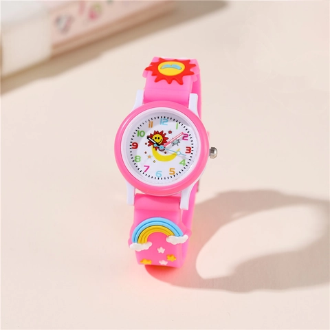 Kinder Quarzuhr Cartoon Sonne Mond Sterne Muster Analog Kunststoffgehäuse Silikonarmband Für Schüler Kinder