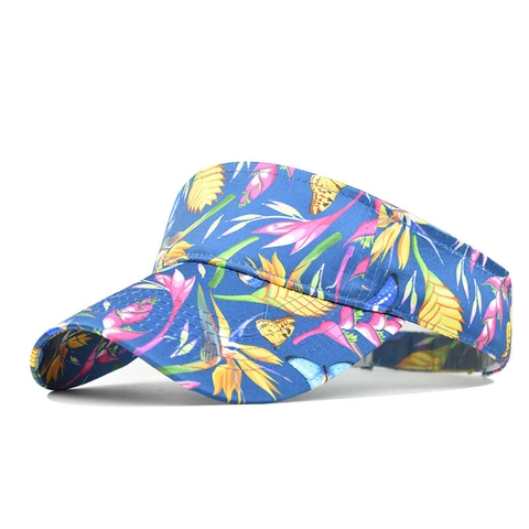 Sun Visor Hat Women Floral Butterfly Print Open Top Summer Beach Wide Brim Adjustable Canvas Breathable Outdoor Cap