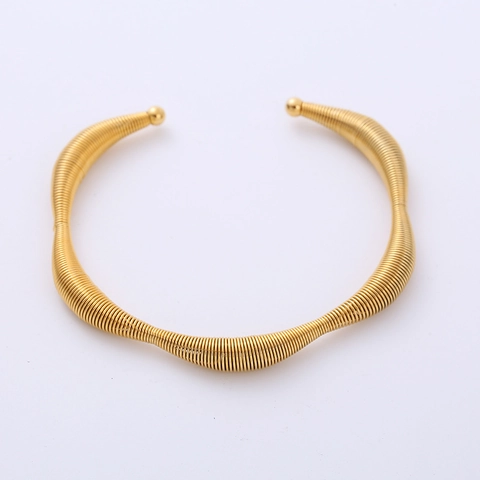 Goldbeschichteter Edelstahl Wellenstruktur Offener Armreif Minimalistisch Spirale Statement Schmuck Für Damen