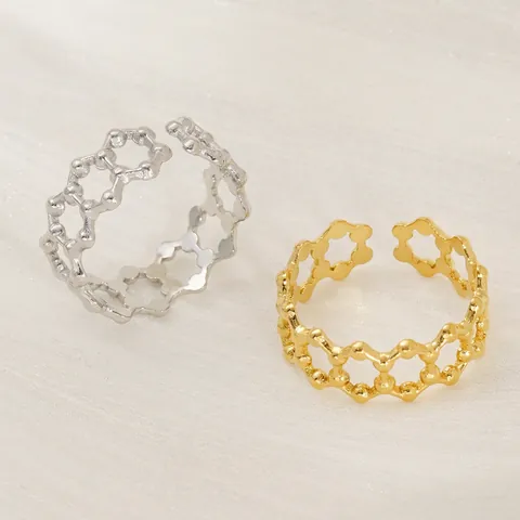 Hohlring Geometrischer Ring Edelstahl Wabenmuster Verstellbares Design Modeschmuck Für Damen