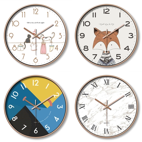 Modern Round Wall Clock Silent Quartz Movement Artistic Geometric Cartoon Animal Design For Living Room Home Decor