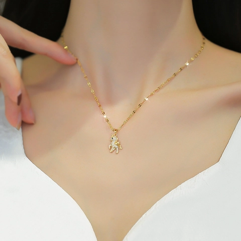 Goldfarbene Edelstahlkette Halskette Mit Strass Besetztem Kupfer Einhorn Anhänger Für Damen Mode Schmuck