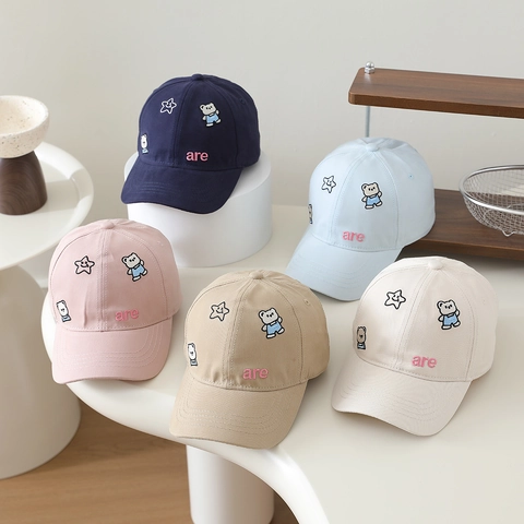 Cappellino Da Baseball Per Bambini Misto Cotone Orso Cartone Animato Ricamo Stella Cappello Da Sole Regolabile