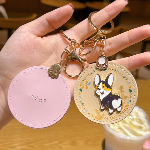 Simpatico Portachiavi Cane Corgi Ciondolo Rotondo Pelle Lega Accessorio Borsa Per Donne Ragazze Kawaii Animale Portachiavi