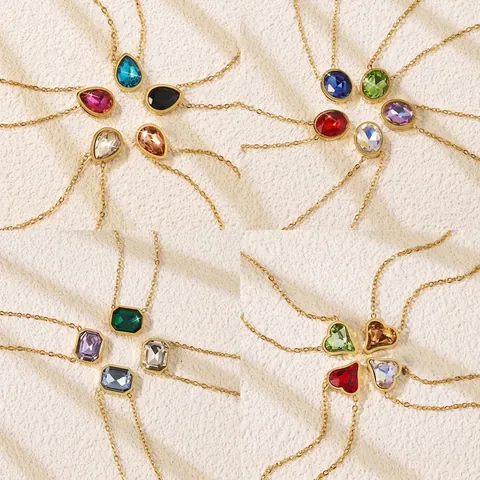 Fashion 304 Stainless Steel Rhinestone Pendant Necklace Geometric Heart Teardrop Jewelry For Women Elegant Gold Plated Daily Gift
