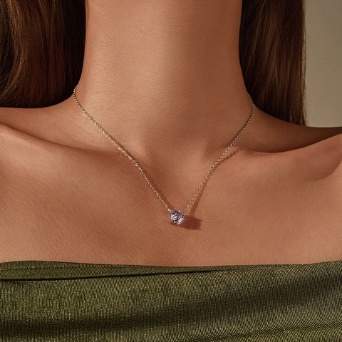 925 Sterling Silber Halskette Mit Violettem Zirkon Im Oktagonschliff Lavendel Edelstein Anhänger Minimalistische Schlüsselbeinkette