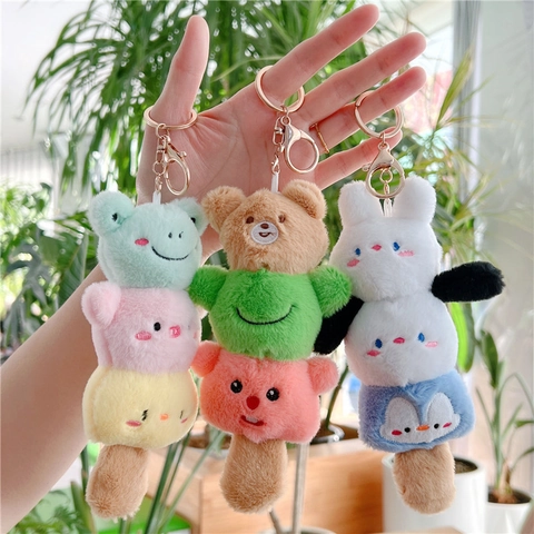 Simpatico Portachiavi in Peluche Animale a Spiedino Rane Maiali Orsi Conigli Impilati Bambola Morbida Ciondolo Borsa Regalo Donna