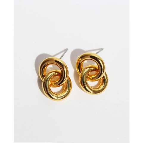 Minimalist Brass Gold Plated Interlocking Double Circle Stud Earrings With Silver Earring Post Geometric Fashion Jewelry For Women