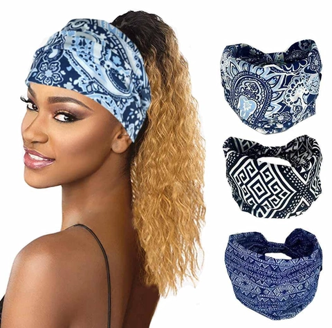 Fascia Larga Stampa Paisley Bohémien Cotone Elastico Yoga Sport Fascia Capelli Con Bottone Retrò Floreale Geometrico