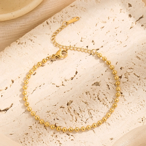 Pulsera De Cadena De Bolas De Acero Inoxidable Chapado En Oro De 18K Eslabón De Extensión Ajustable Joyería De Moda