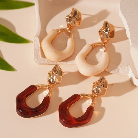 Orecchini Pendenti Geometrici Irregolari Con Perno In Argento Lega Resina Stile Francese Vintage Gioielli Da Donna