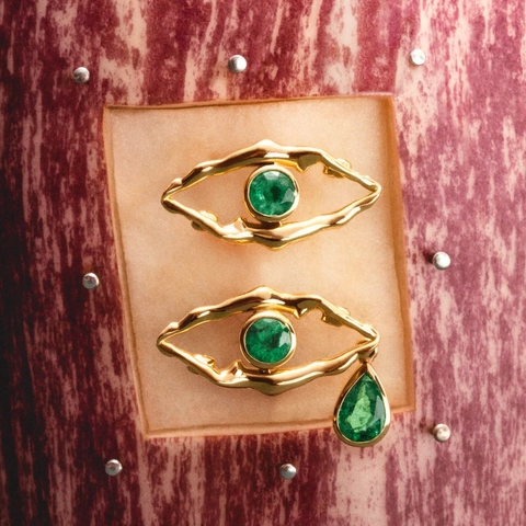 Europäische Amerikanische Böser Blick Grüne Strass Anhänger Kupfer Halskette Ring Ohrring 18K Vergoldet Mode Schmuck Set