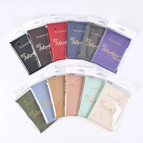 PU Leather Passport Holder Travel Cover Gold Stamping Adventure Quote Document Organizer Wallet For Men Women
