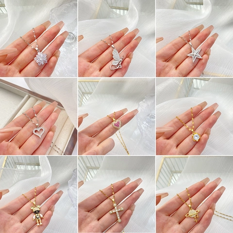 Sierlijke Hanger Ketting Dames Roestvrijstalen Ketting Koper Zirkoon Fonkelende Minimalistische Sieraden Elegant Cadeau