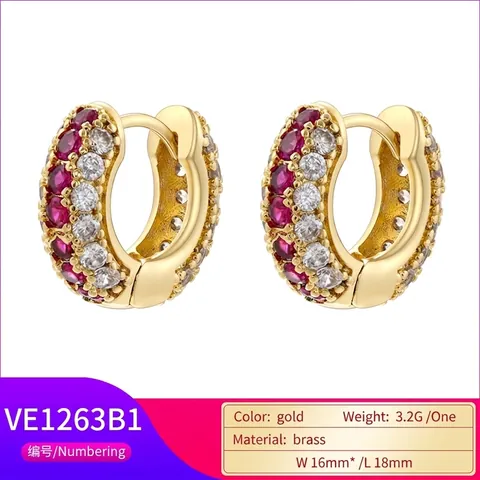 Luxury 18K Gold Plated Copper Hoop Earrings With Colorful Cubic Zirconia Multi Row Micro Pave For Women Trendy