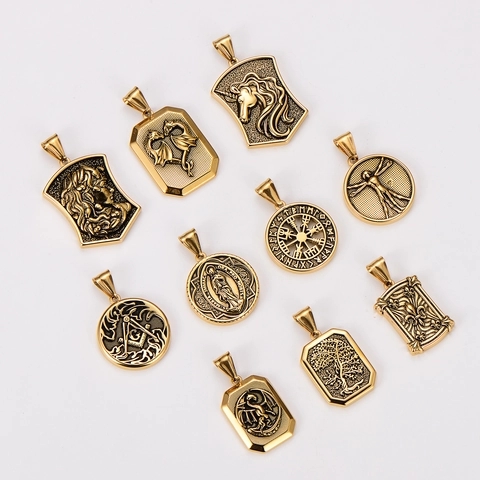 Hanger Ketting 304 Roestvrij Staal 18K Verguld Hip Hop Punk Viking Kompas Medusa Levensboom Religieuze Sieraden Heren
