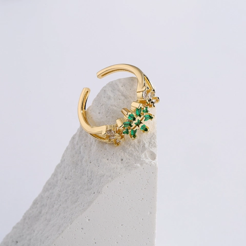 Anello Regolabile In Rame Placcato Oro 18 Carati Zirconia Verde Gioielli Estetici Vintage Minimalisti Per Donna