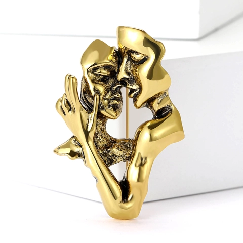 Vintage Abstraktes Gesicht Küssende Liebhaber Brosche Minimalistisch Legierung Gold Silber Galvanisiert Anstecknadel Für Unisex Kleidung Dekoration