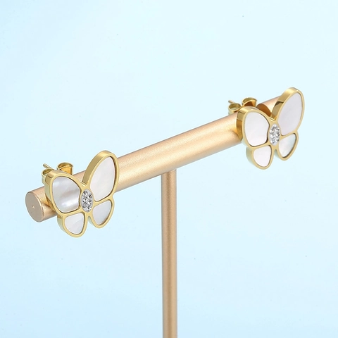 Schmetterling Ohrstecker Edelstahl Perlmutt Inlay Strass Elegant Koreanischer Stil Für Damen Und Mädchen