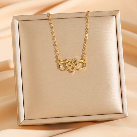 Herz Unendlichkeit Anhänger Halskette Titanstahl Zirkonia Mikropavé Möbius Glückssymbol Eleganter Schmuck Für Damen