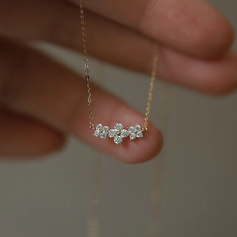 925 Sterling Silver Necklace With Gold Plated Flower Rhinestone Four Leaf Clover Pendant Elegant Clavicle Chain Women
