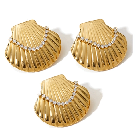 Muschel Schmuckset Edelstahl Zirkonia Ohrringe Und Ring PVD Beschichtet Wasserfest Hypoallergen Mode Für Damen