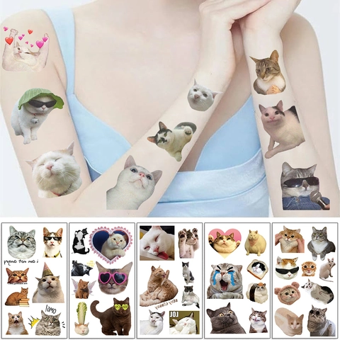 Adesivi Per Tatuaggi Temporanei Gatto Emoji Impermeabili Cartone Animato Per Festa Di Compleanno Bambini