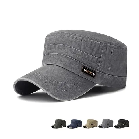 Berretto Cadet Vintage Cotone Lavato Effetto Consumato Cappello Piatto Regolabile Traspirante Esterno Protezione Solare Stile Sportivo