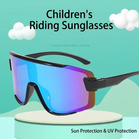 Kids Cycling Sunglasses UV400 One Piece Shield Sport Mirror Lens Outdoor Biking For Boys Girls Teenagers PC Frame