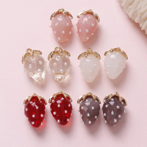 Cute Strawberry Fruit Charms Resin Alloy With Faux Artificial Pearl Dots DIY Jewelry Making Accessories For Earrings Necklaces
