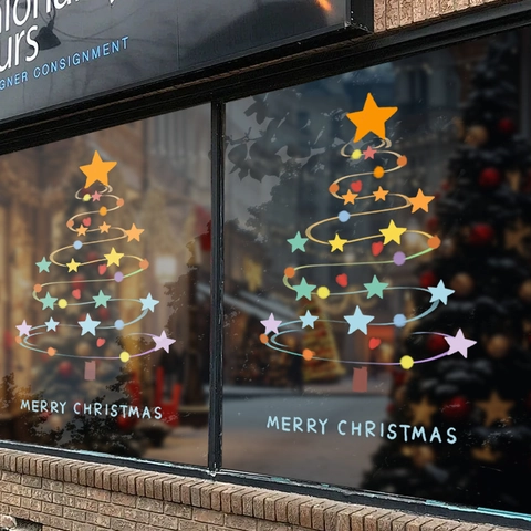 Christmas Tree Star Window Sticker PVC Static Cling Reusable Glass Door Decal Festive Holiday Home Shop Decoration
