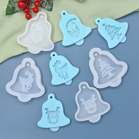 Christmas Bell Silicone Molds For Baking DIY Resin Craft Santa Claus Reindeer Tree Motif Hanging Ornament Decoration