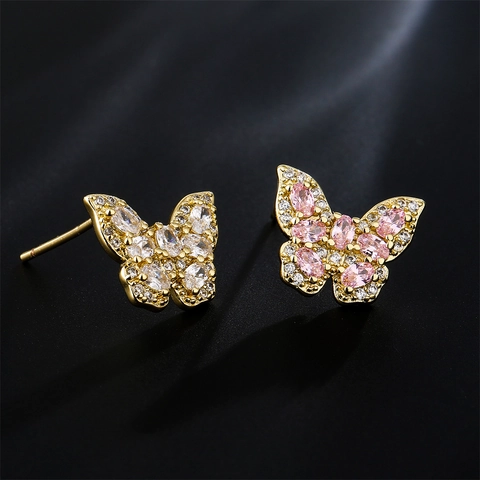 Butterfly Stud Earrings Copper Cubic Zirconia Gold Plated Fashion Jewelry For Women Elegant Animal Shape Accessories