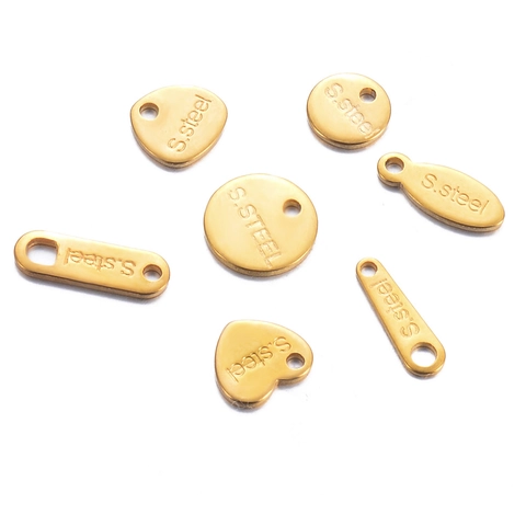 Stainless Steel Jewelry Tags Findings For DIY Necklace Bracelet Round Heart Oval Shapes Extension Chain End Pendants