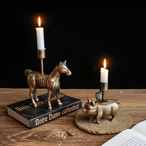 Vintage Animal Candlestick Retro Cast Iron Holder Scented Beeswax Taper Candles For Home Table Decor Festive Desktop Ornament
