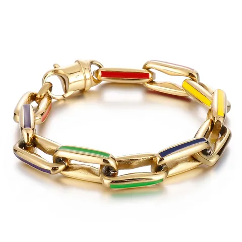 Bracciale A Catena Da Uomo Acciaio Inossidabile 316L Smalto Colorato Maglie Quadrate Vuote Hip Hop Punk Gioielli