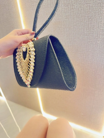 Rhinestone Evening Clutch Bag Glitter Handbag Heart Decor Wedding Party Shoulder Bag With Chain For Women