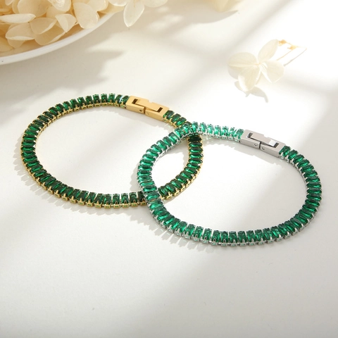 Bracciale Tennis In Zirconia Cubica Taglio Baguette Acciaio Inossidabile Gioielli Di Lusso Colorati In Cristallo Per Donna
