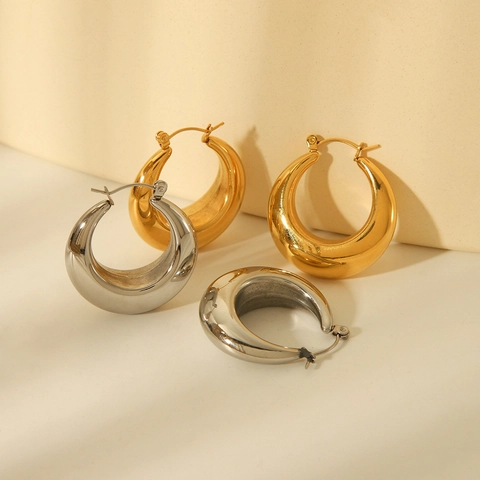 Hoop Earrings Stainless Steel 18K Gold Plated Hollow Minimalist Chunky Teardrop Geometric Fashion Jewelry For Women