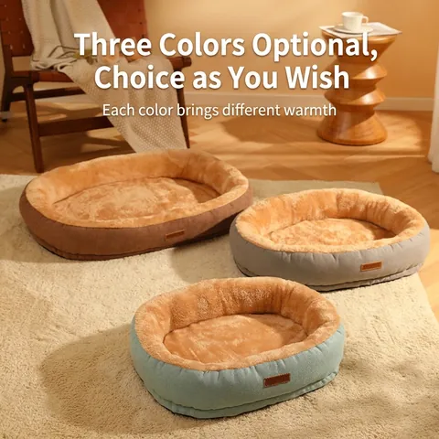Oval Plush Pet Bed Warm Faux Rabbit Fur Dog Nest Indoor Cat Mat Soft Washable Anti-Slip Cushion High Rebound