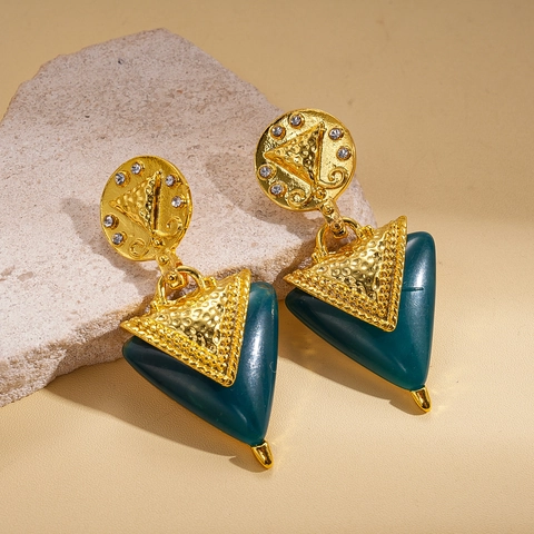 Vintage Geometrische Driehoekige Hars Drop Oorbellen Met Legering Rhinestone En Silver Earring Post Voor Vrouwen Boho