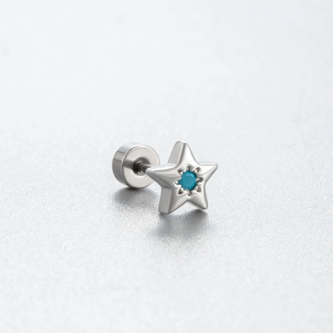 Titanium Steel Zircon Ear Bone Piercing Stud Earrings Dainty Heart Star Flower Shape Screw Back Helix Jewelry