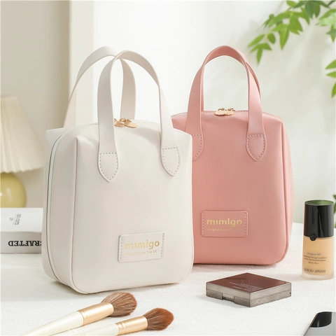 Bolsa De Cosméticos Forma De Concha Cuero PU Impermeable Gran Capacidad Neceser De Viaje Con Asa