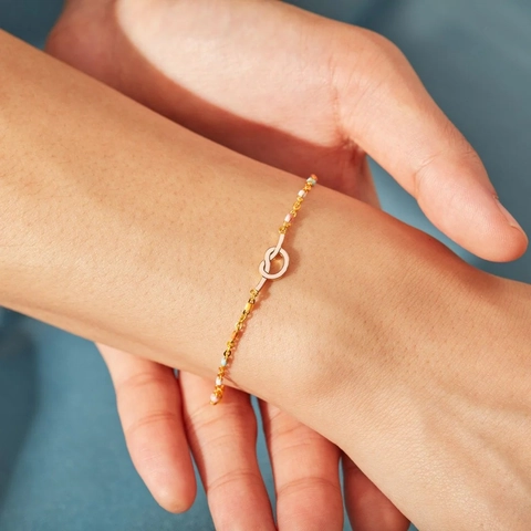 Bracciale a Nodo Madre Figlia in Argento Sterling 925 Minimalista Smalto Perline Colorate Placcato Oro Gioielli Regolabili Donna